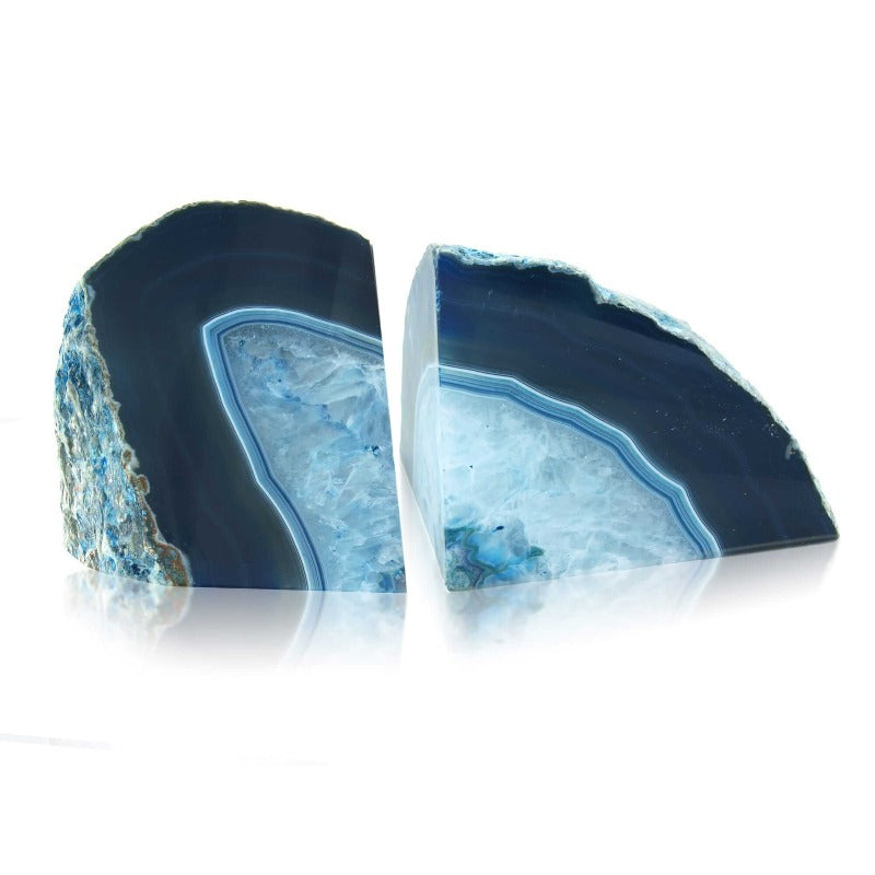 British Fossils Agate Bookends - Blue