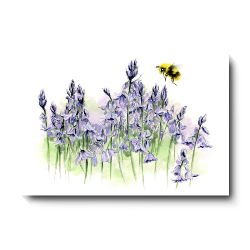 David Pooley Art Bluebells and Bee Canvas 61 x 41cm